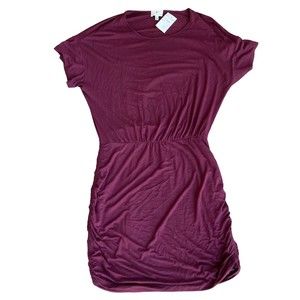 Socialite Womens Sz XL Jersey Knit Maroon Ruched Dress Short Sleeve NWT Flaw